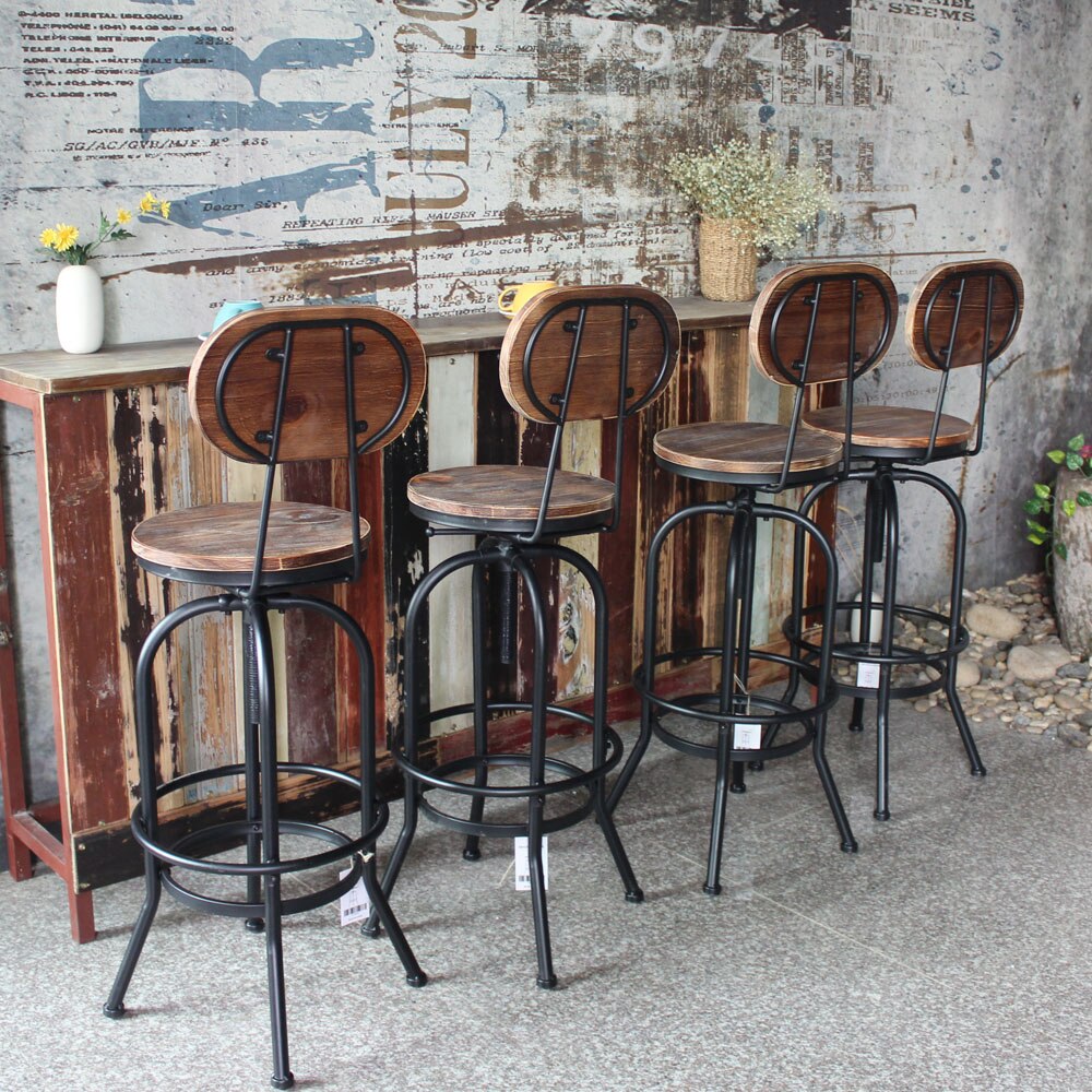 Adjustable Swivel Bar Stool Natural Pinewood