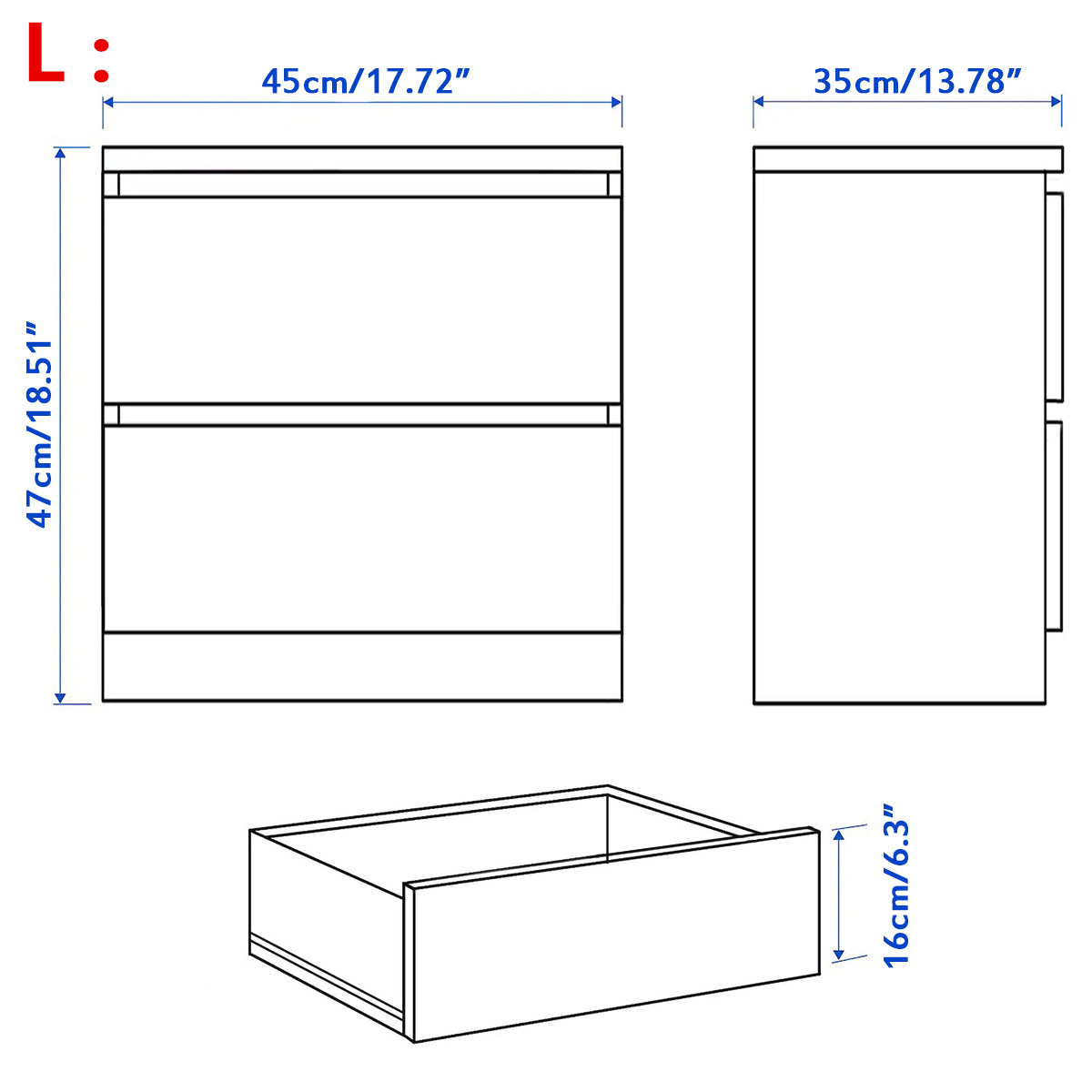 2 Drawer Nightstand for Bedroom w/Drawers