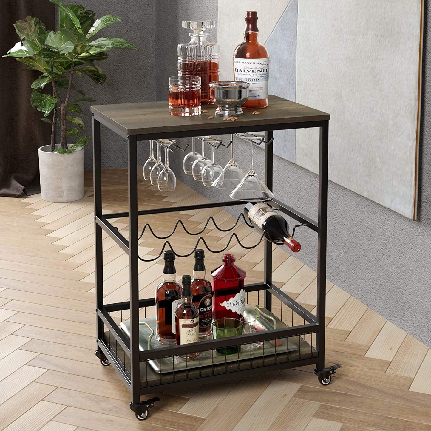 Kitchen Serving Trolley Cart with Wine Rack