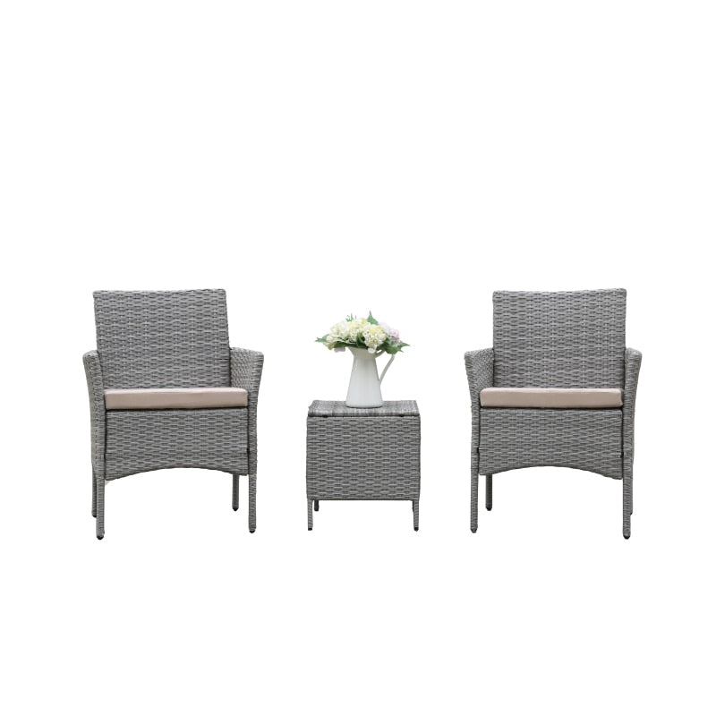 3Pc Rattan Wicker Patio Furniture Set w/Cushions