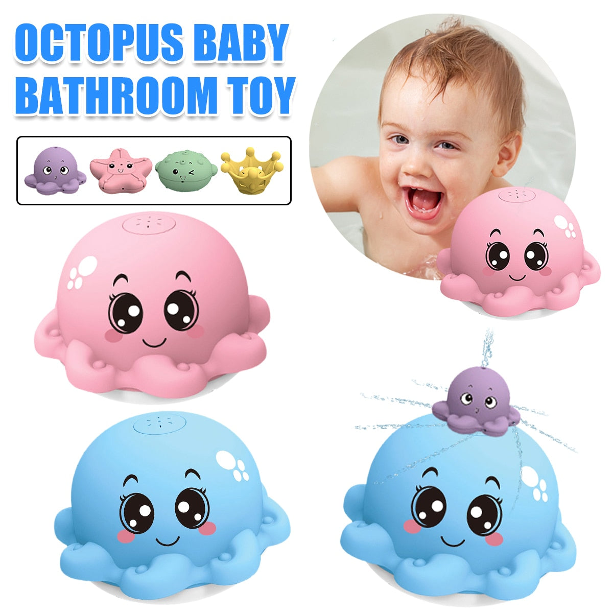 Baby Bath Flashing Light Water Octopus Spray