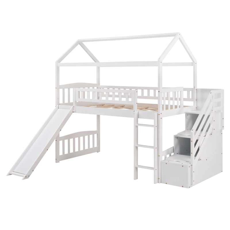 Twin Size Loft Bed with Slide Kids