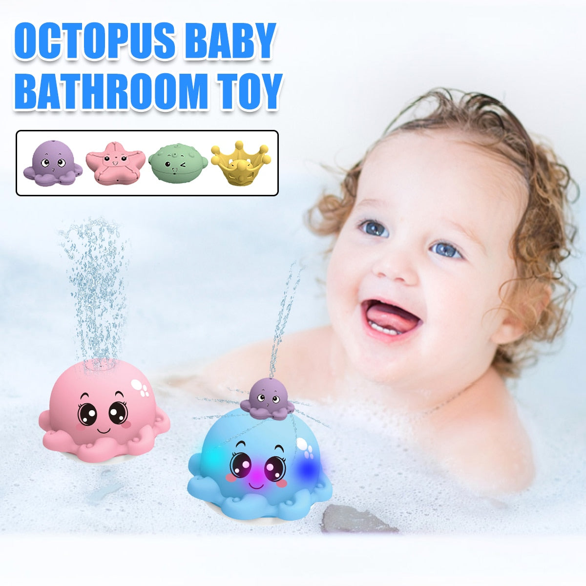 Baby Bath Flashing Light Water Octopus Spray