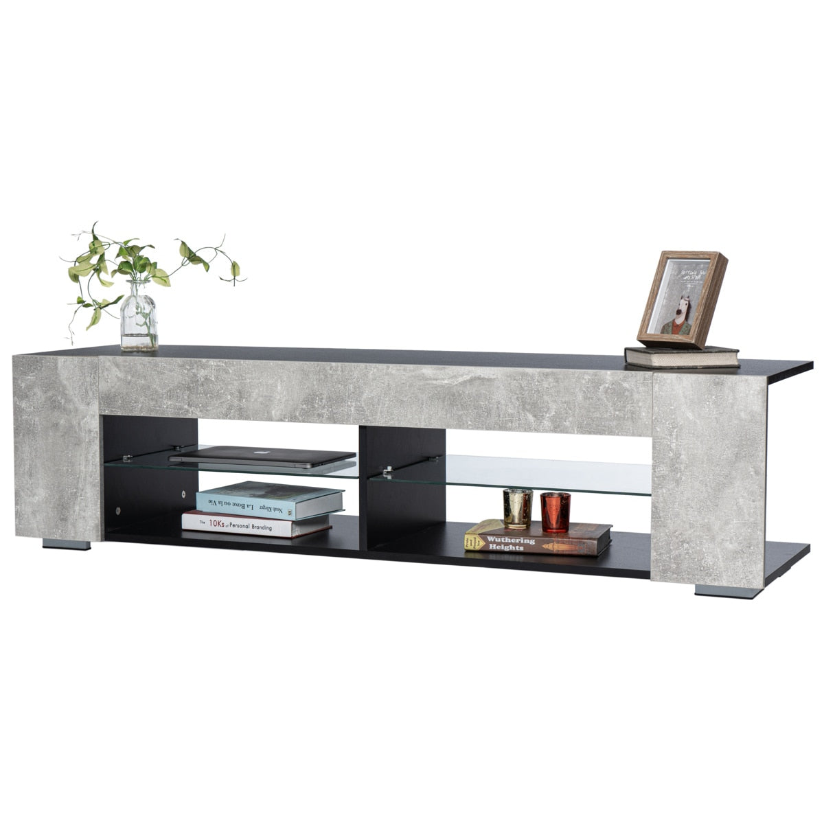 High Gloss TV Stand with Bookshelves