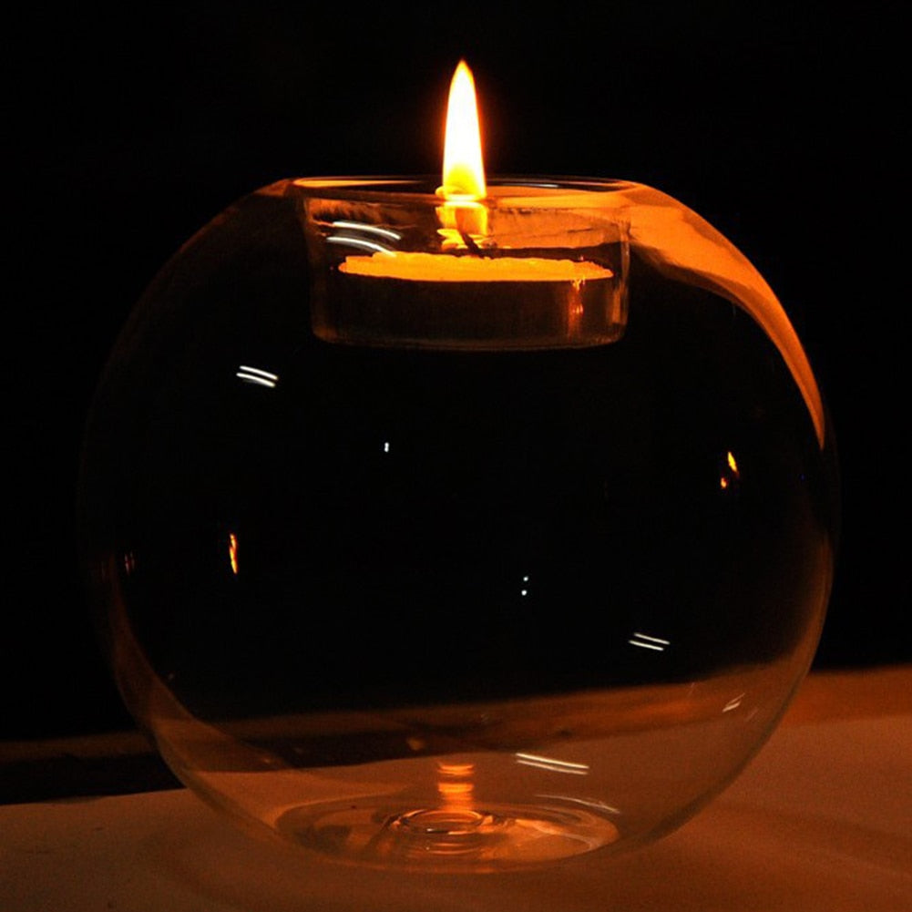 European style round glass candle holder