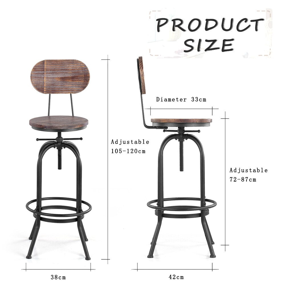 Adjustable Swivel Bar Stool Natural Pinewood