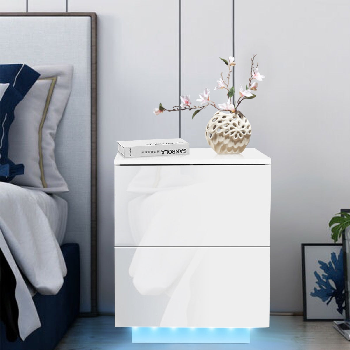 Modern LED Bedroom Nightstand Storage