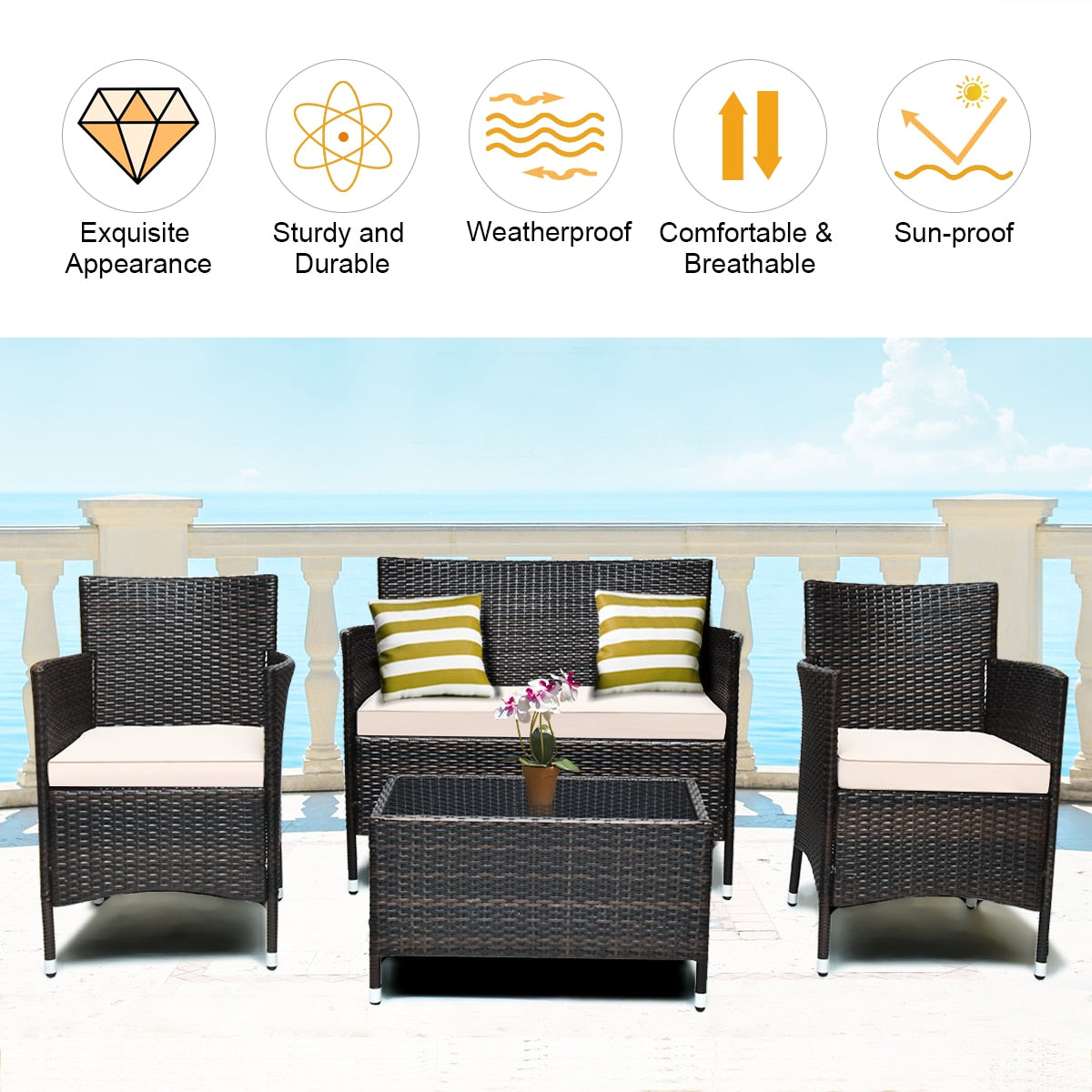 8PCS Rattan Patio Furniture Set with Cushions