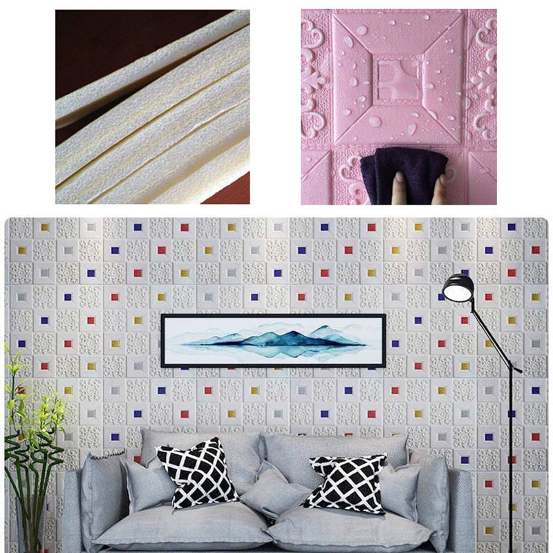 10PCS 3D Self-adhesive Wall Foam Panels