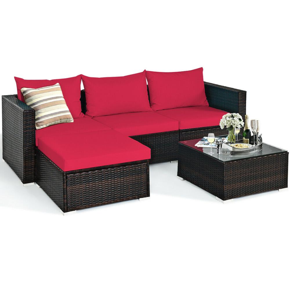 5PCS Sectional Patio Rattan Furniture Set