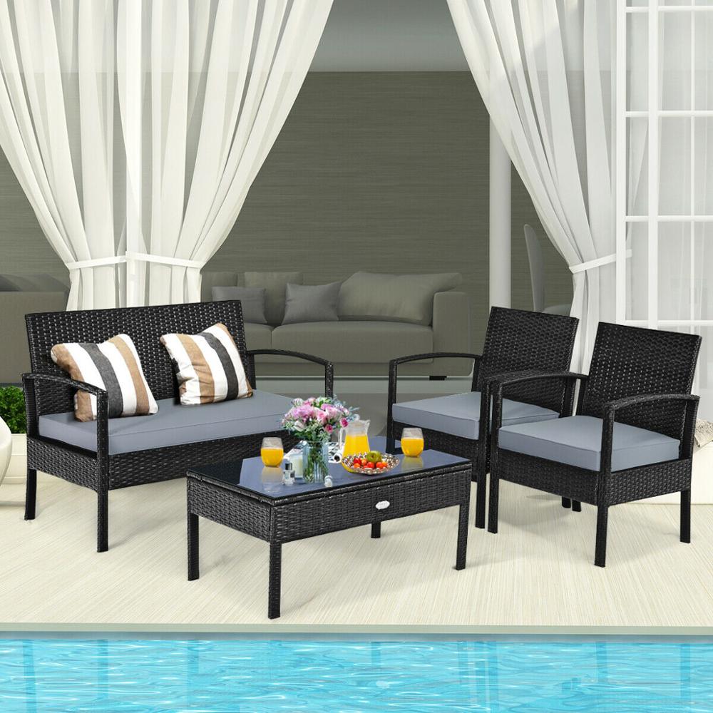 4PCS Outdoor Patio Rattan Furniture Set