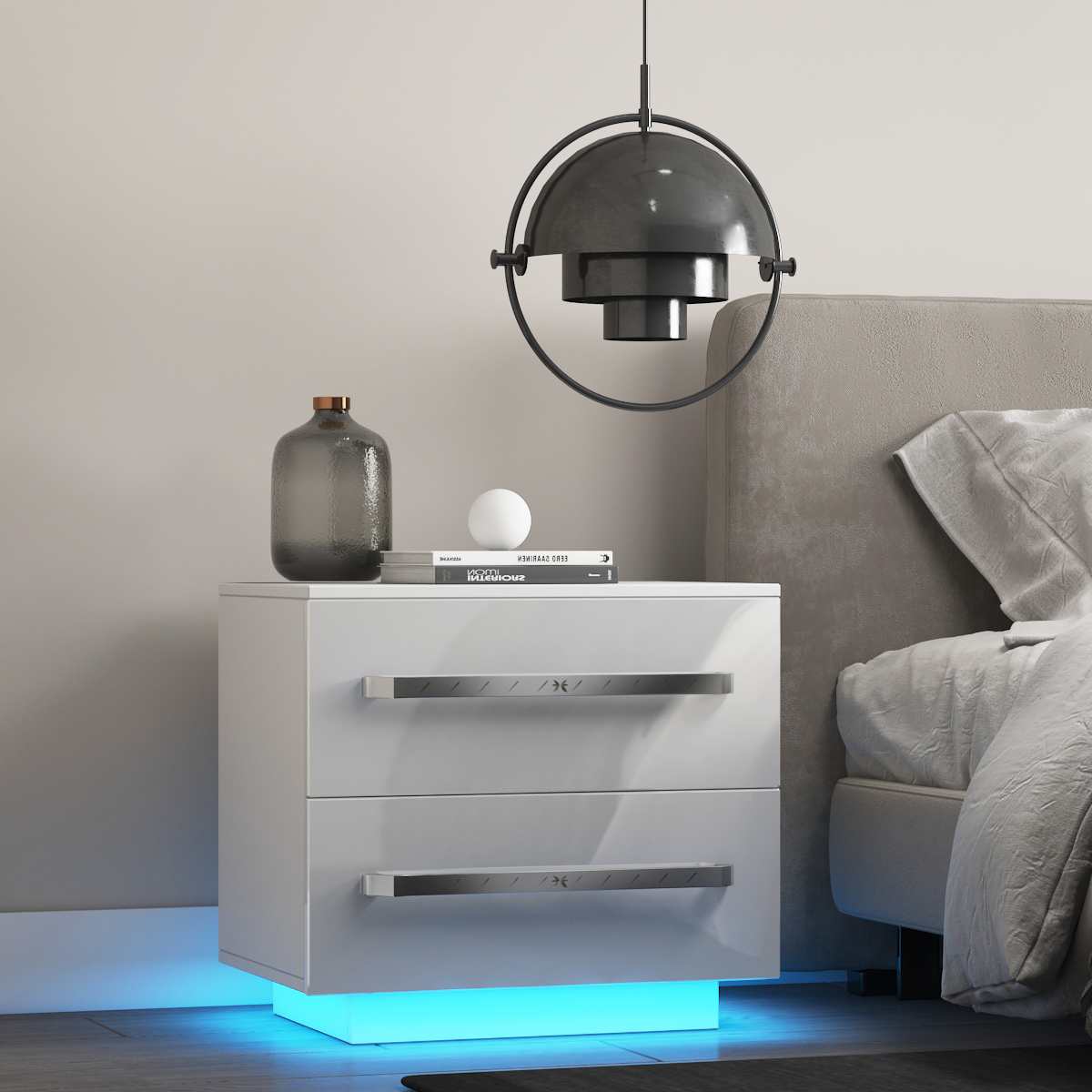 LED Bedside Nightstand With 2 Drawer