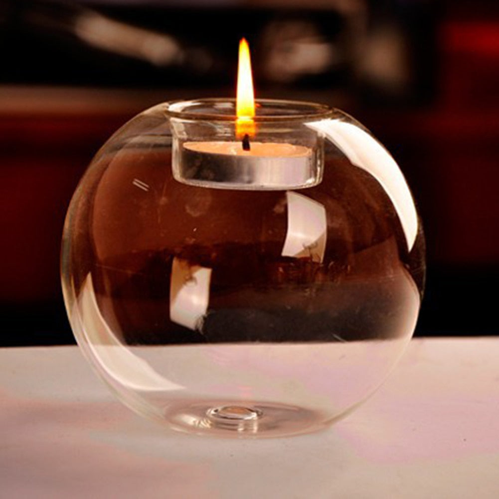 European style round glass candle holder