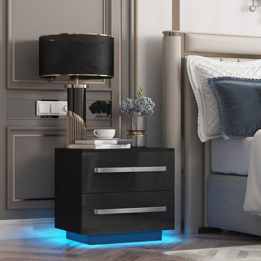 LED Bedside Nightstand With 2 Drawer