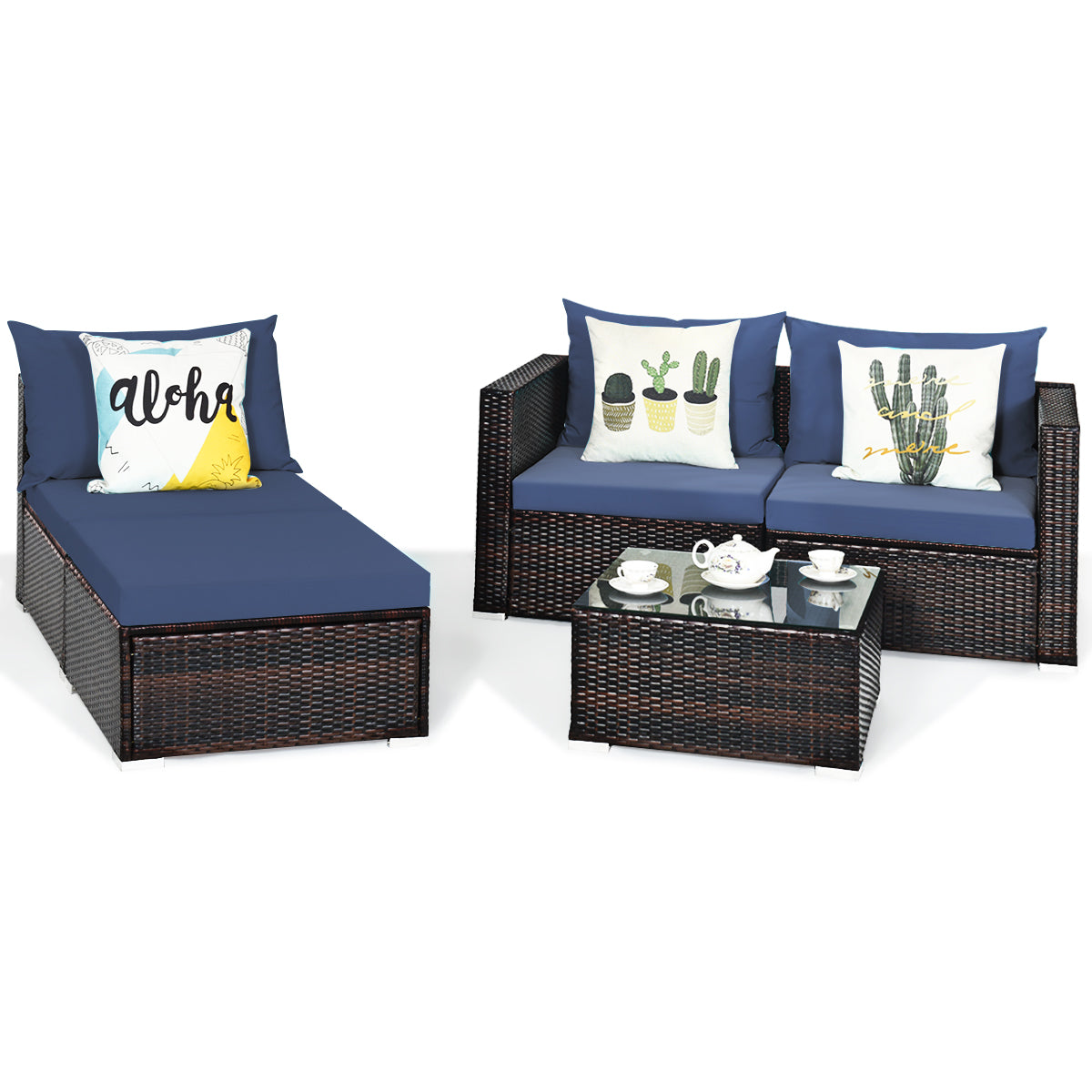 5PCS Sectional Patio Rattan Furniture Set