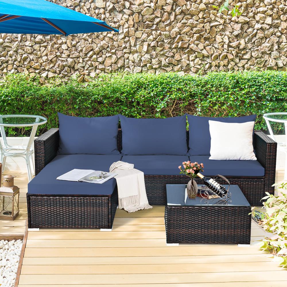 5PCS Sectional Patio Rattan Furniture Set