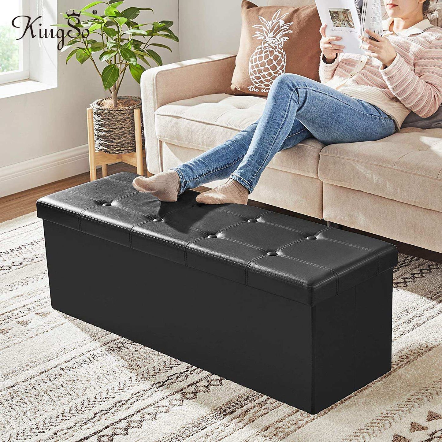 Bench Foldable Stool with Storage Space Ottoman