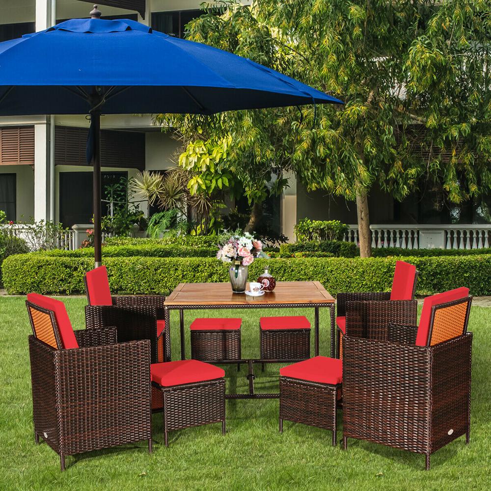 9PCS Patio Rattan Cushioned Dining Set