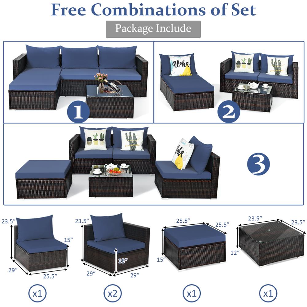 5PCS Sectional Patio Rattan Furniture Set