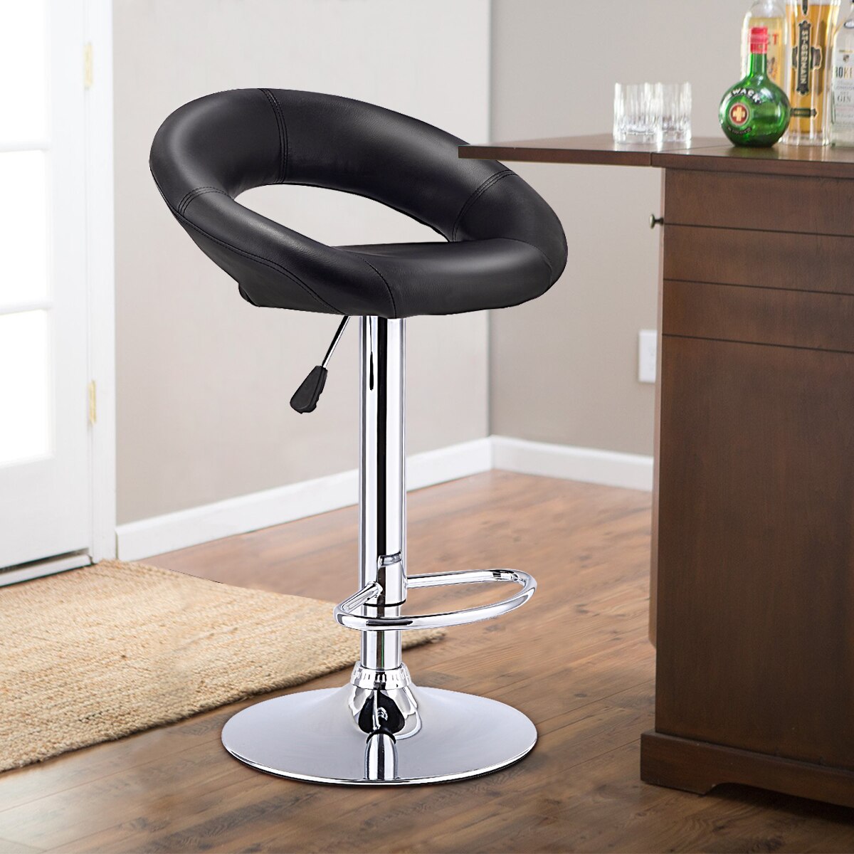 Set Of 2 Bar Stools Leather Swivel