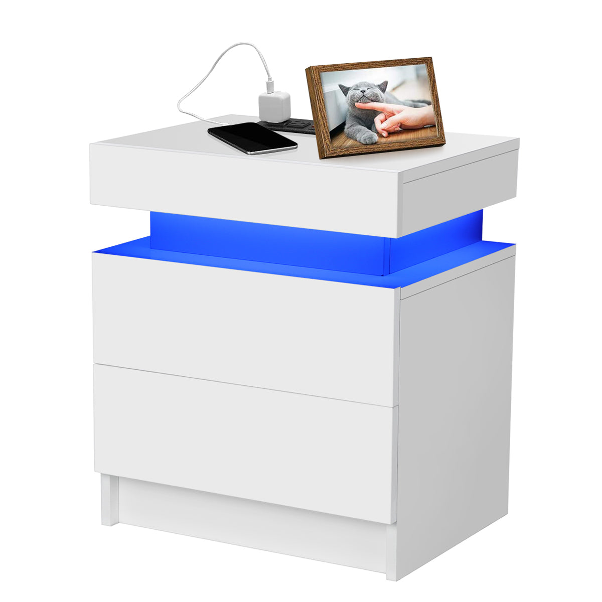 Modern LED Light Nightstand w/2 Drawers