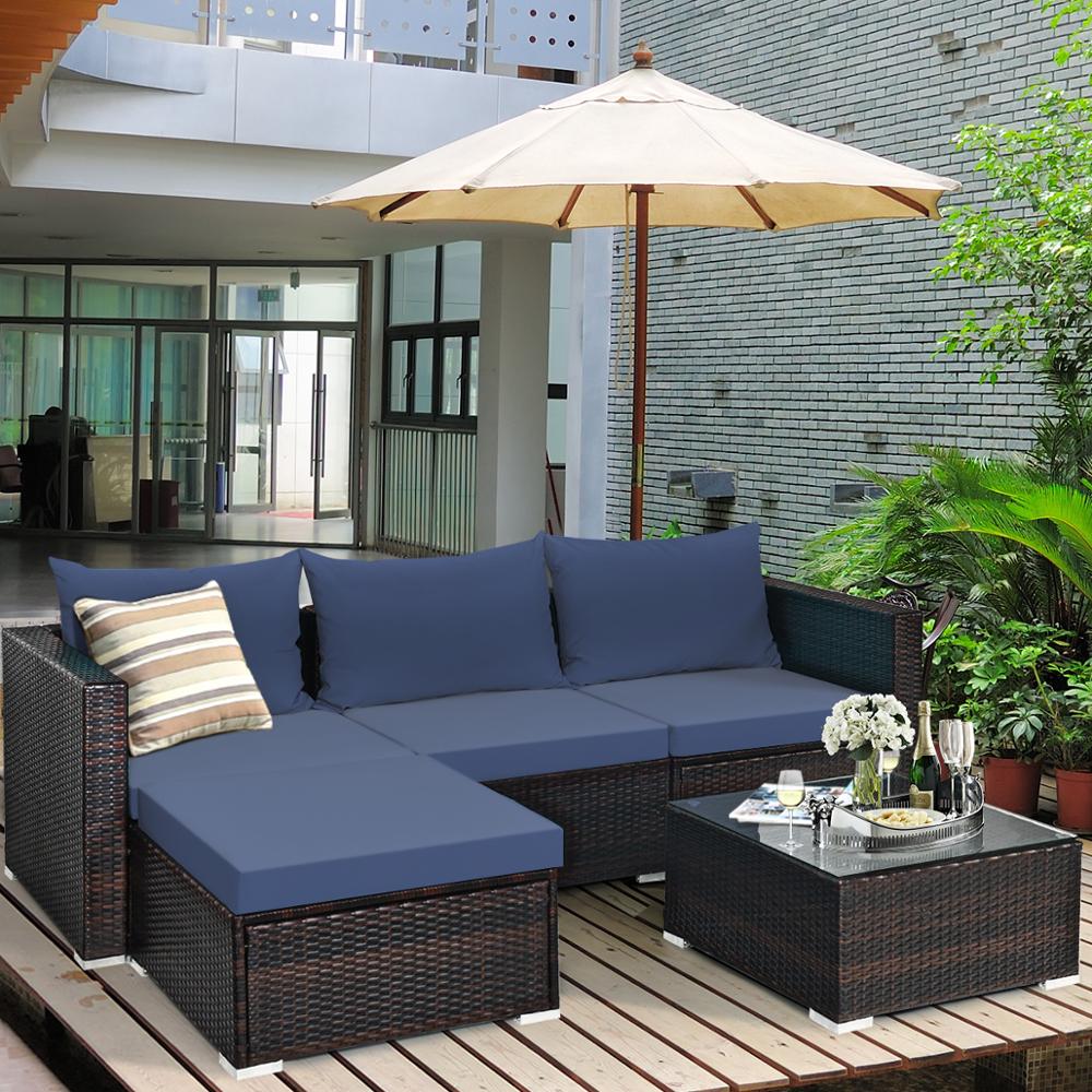 5PCS Sectional Patio Rattan Furniture Set