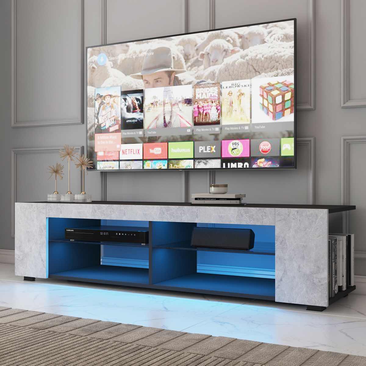 High Gloss TV Stand with Bookshelves