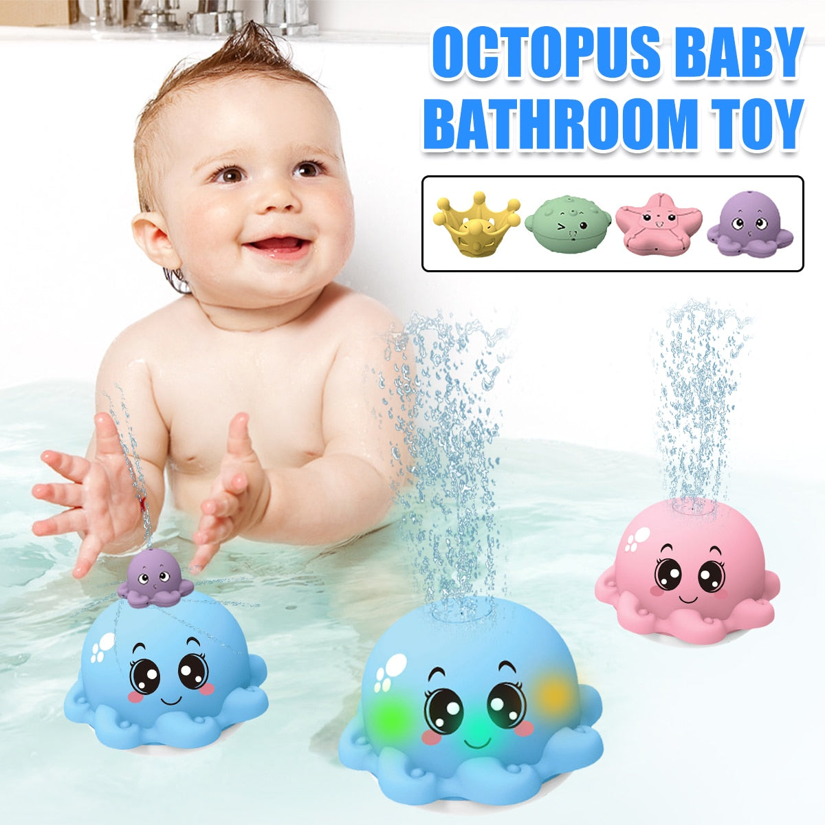 Baby Bath Flashing Light Water Octopus Spray