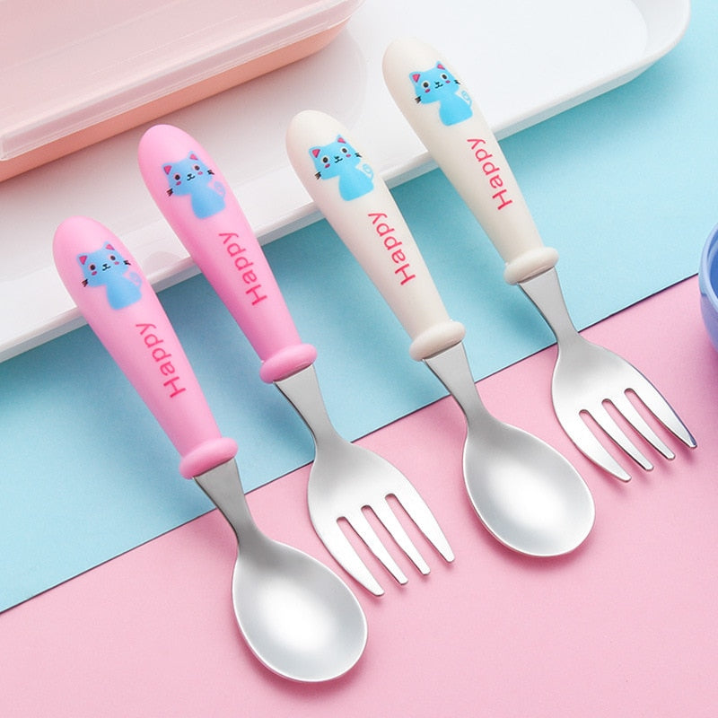 Infant Toddler Tableware Fork and Spoon w/Box