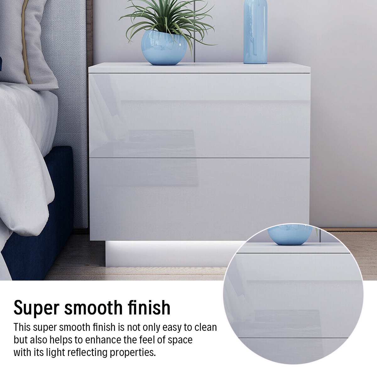 Modern LED Bedroom Nightstand Storage