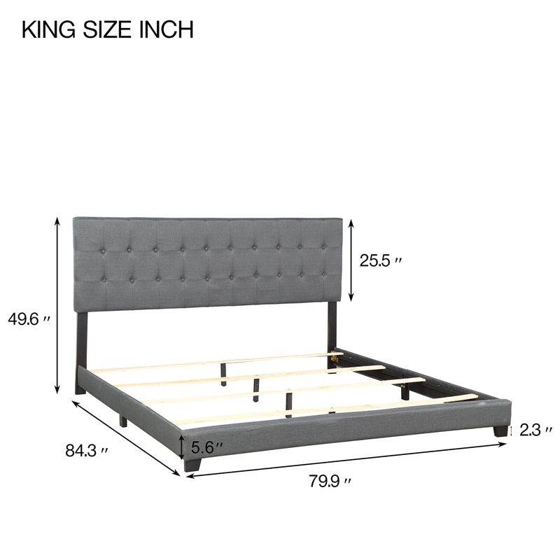 Upholstered Linen Stitch Tufted Platform Bed F/Q/K