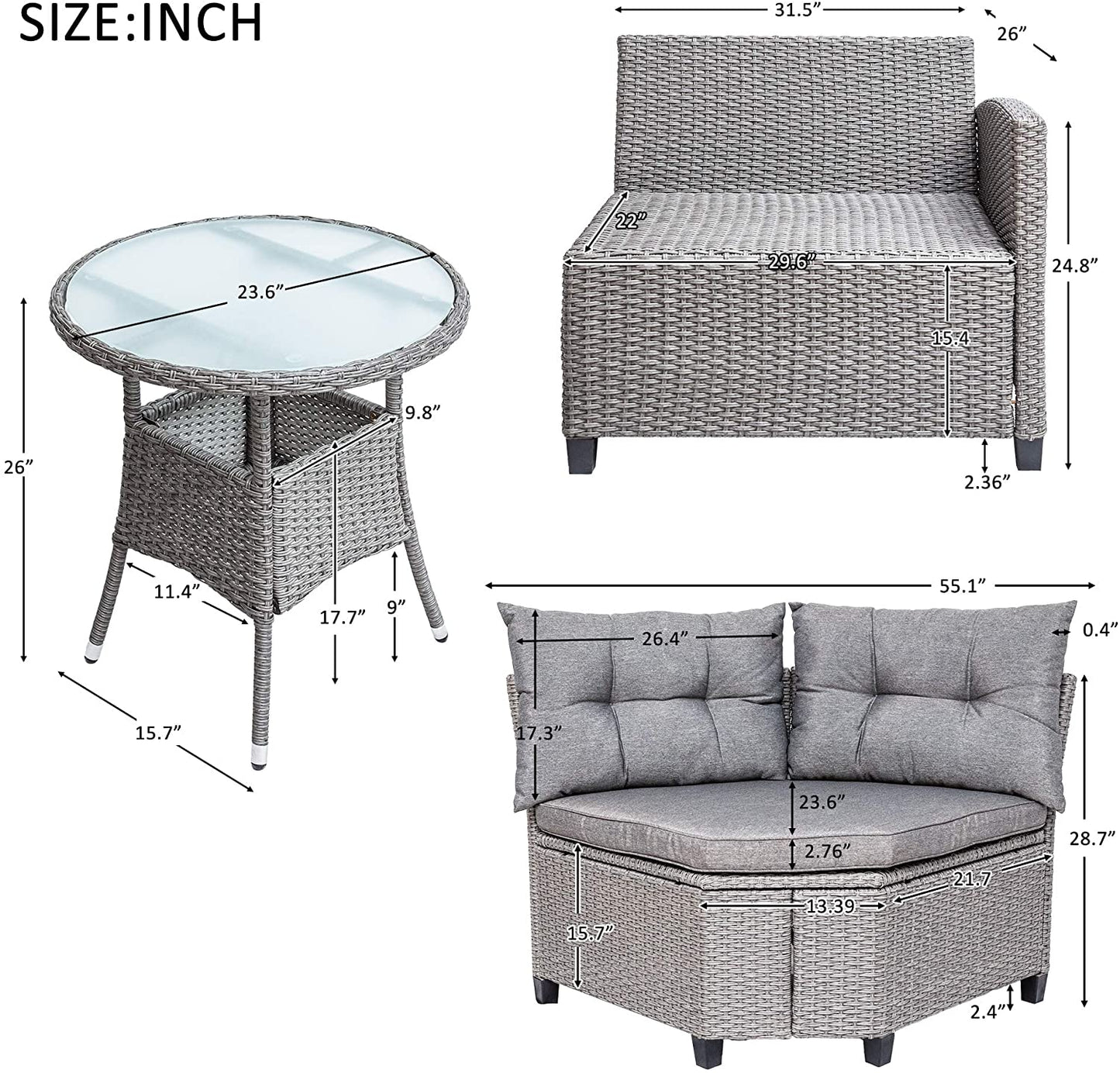 4Pc Resin Wicker Patio Furniture Set w/cushions