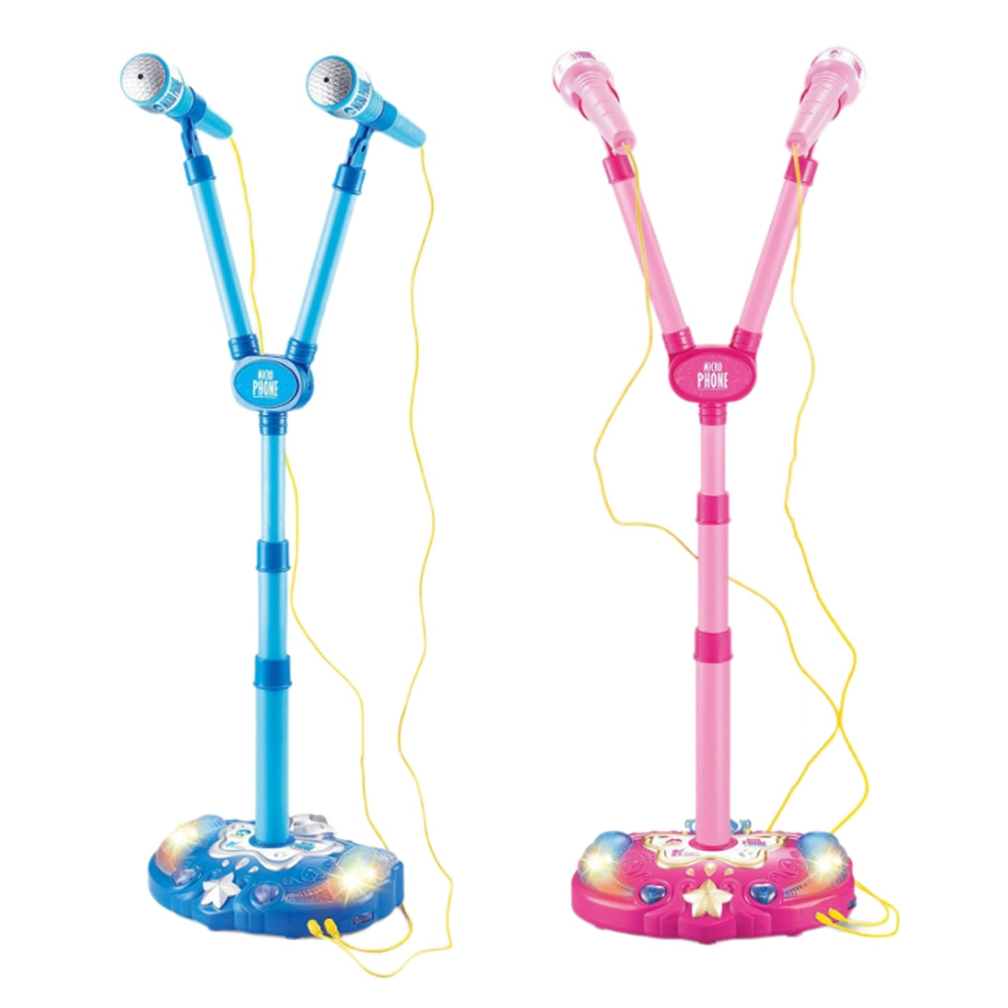 Toy Double Microphone W/Light and Adjustable Stand