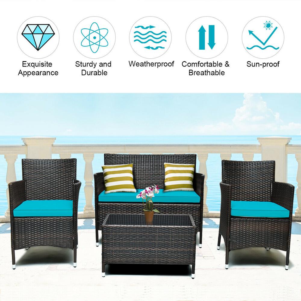 4PCS Rattan Cushioned Patio Furniture Set