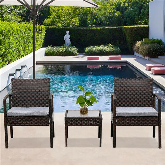 3 Piece Rattan Wicker Patio Set W/Cushions