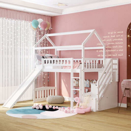 Twin Size Loft Bed with Slide Kids