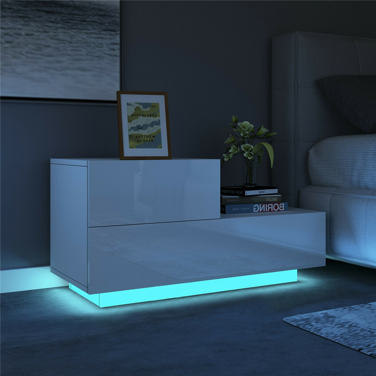 Modern LED Bedroom Nightstand Storage