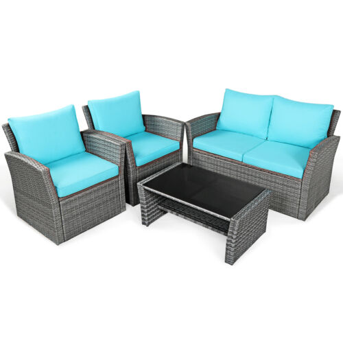 4PCS Patio Rattan Furniture Set W/Storage Shelf