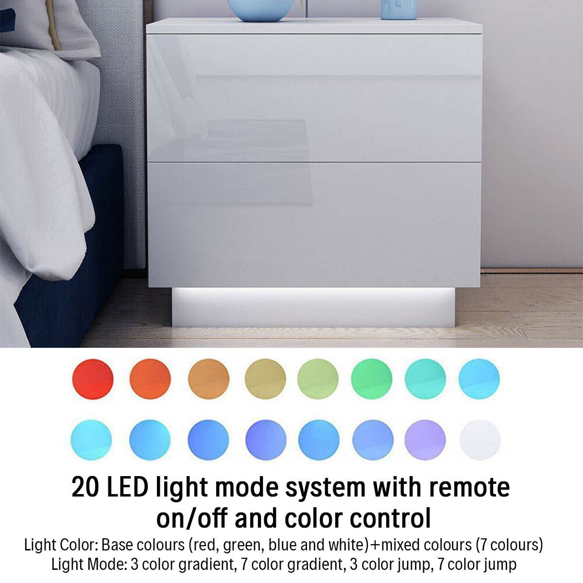 Modern LED Bedroom Nightstand Storage