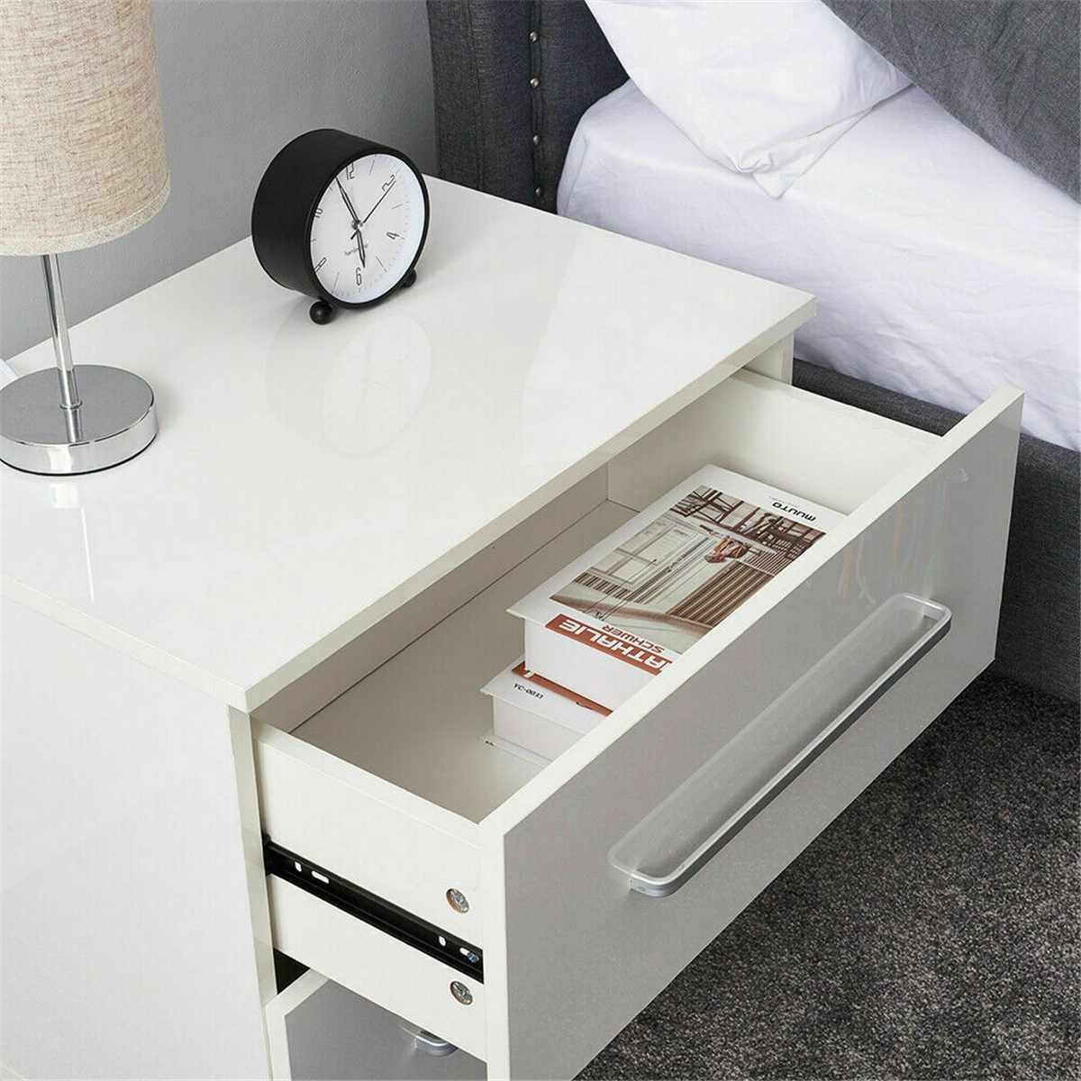 LED Bedside Nightstand With 2 Drawer