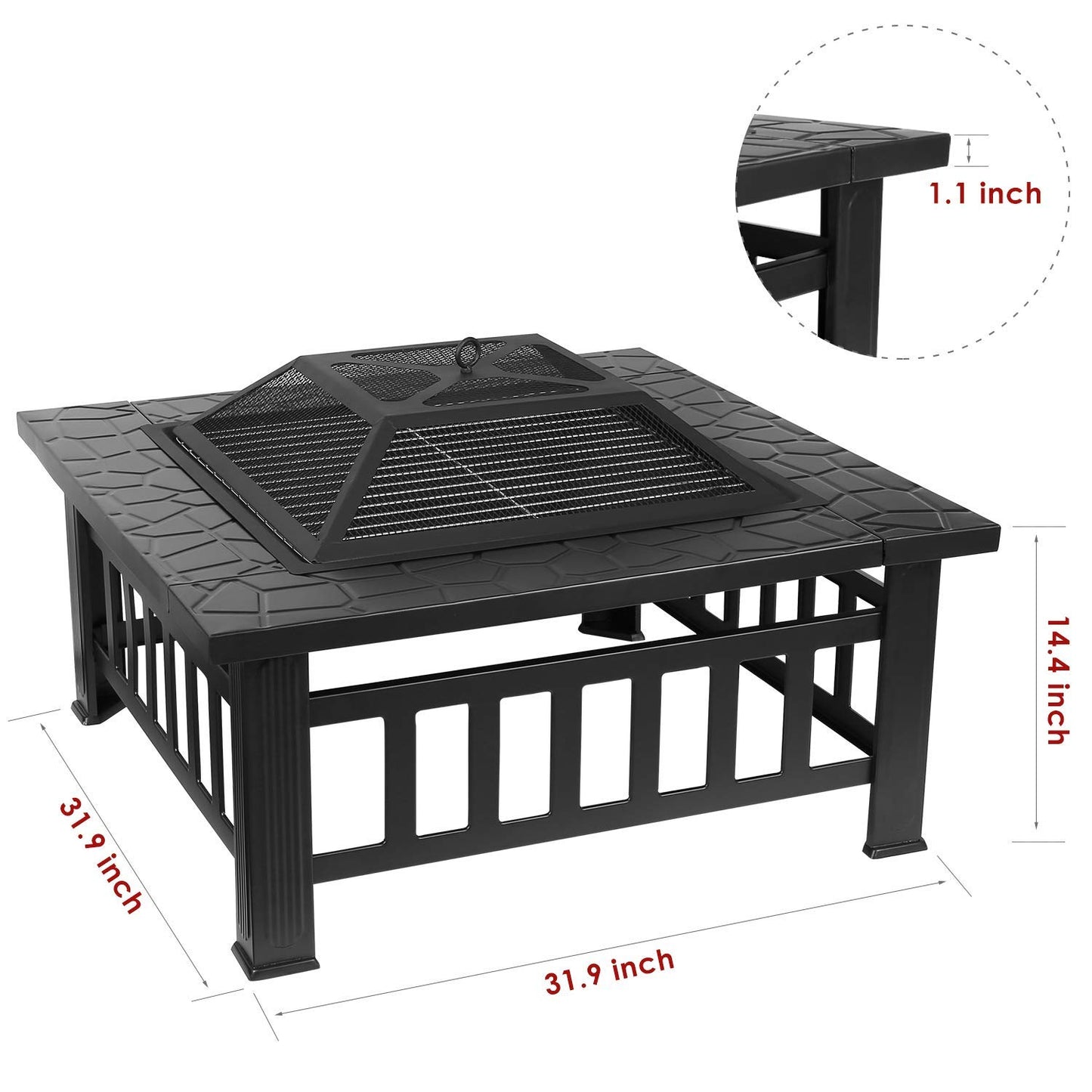 3in1 Square Wood Burning Patio Firepit