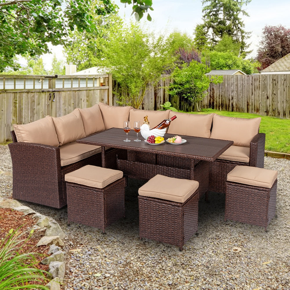 8Pcs Outdoor Rattan Patio Set with Cushions