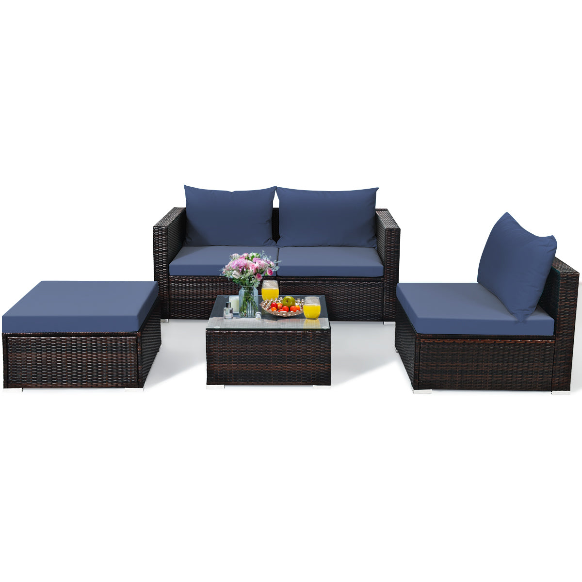 5PCS Sectional Patio Rattan Furniture Set