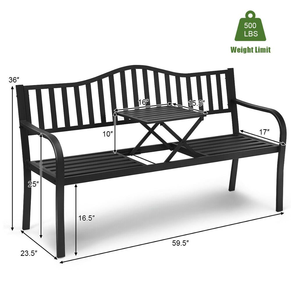 Patio Outdoor Garden Steel Bench Adjustable