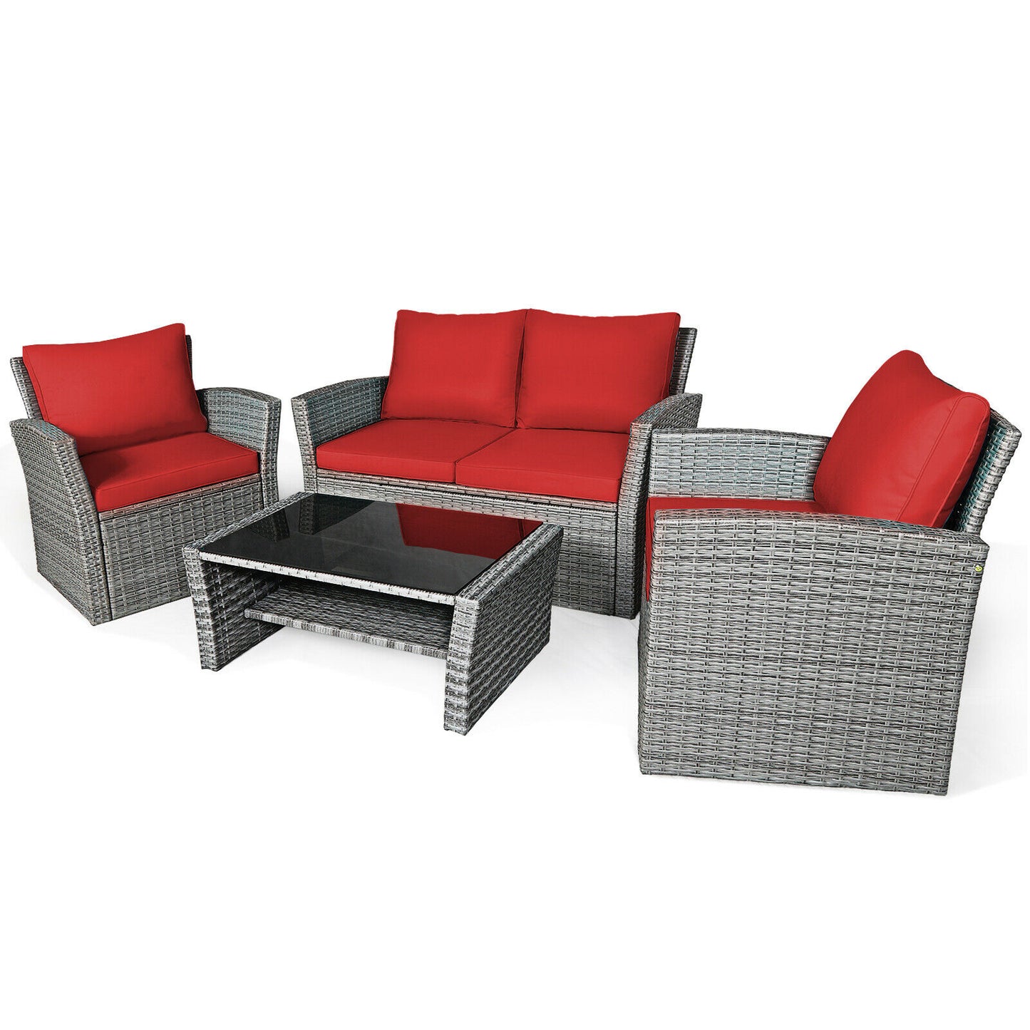 4PCS Patio Rattan Furniture Set W/Storage Shelf