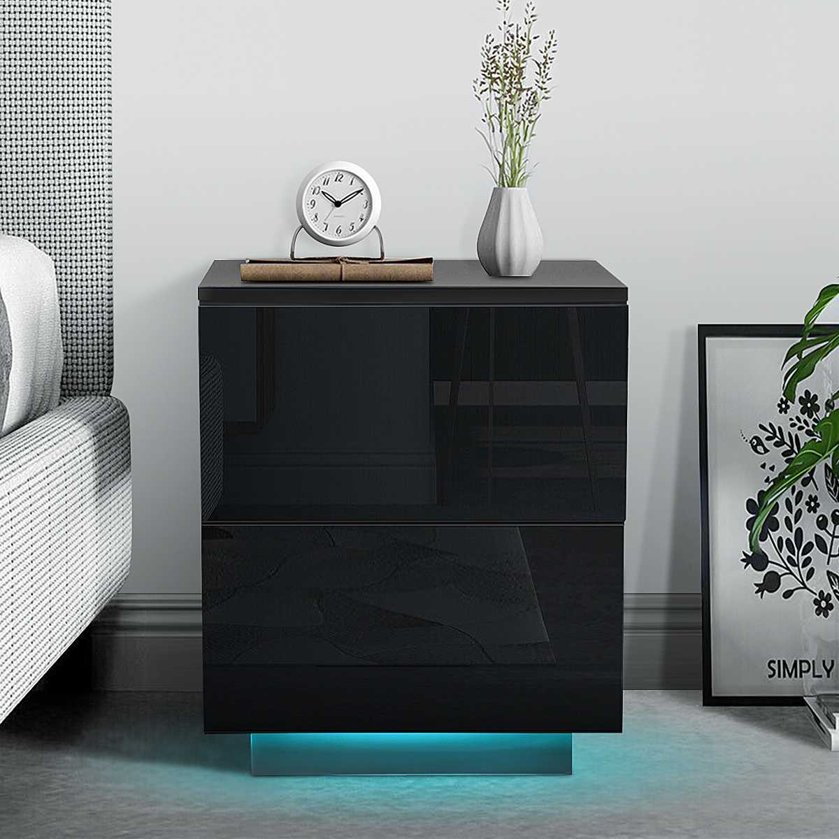 Modern LED Bedroom Nightstand Storage