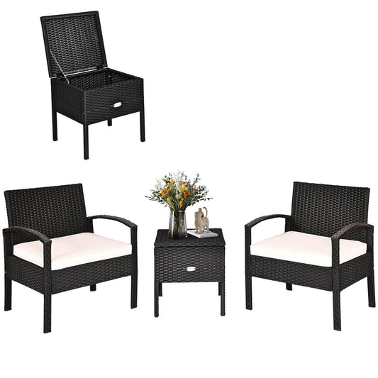 3PCS Patio Rattan Cushioned Furniture Set