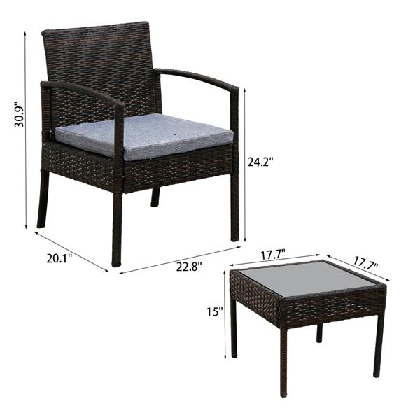 3 Piece Rattan Wicker Patio Set W/Cushions