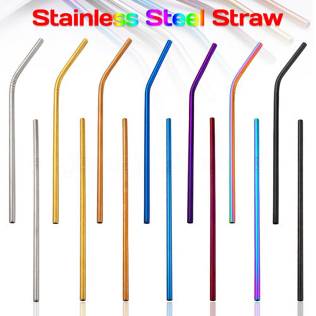 50pcs Titanium-Plated Colored Metal Straws Set