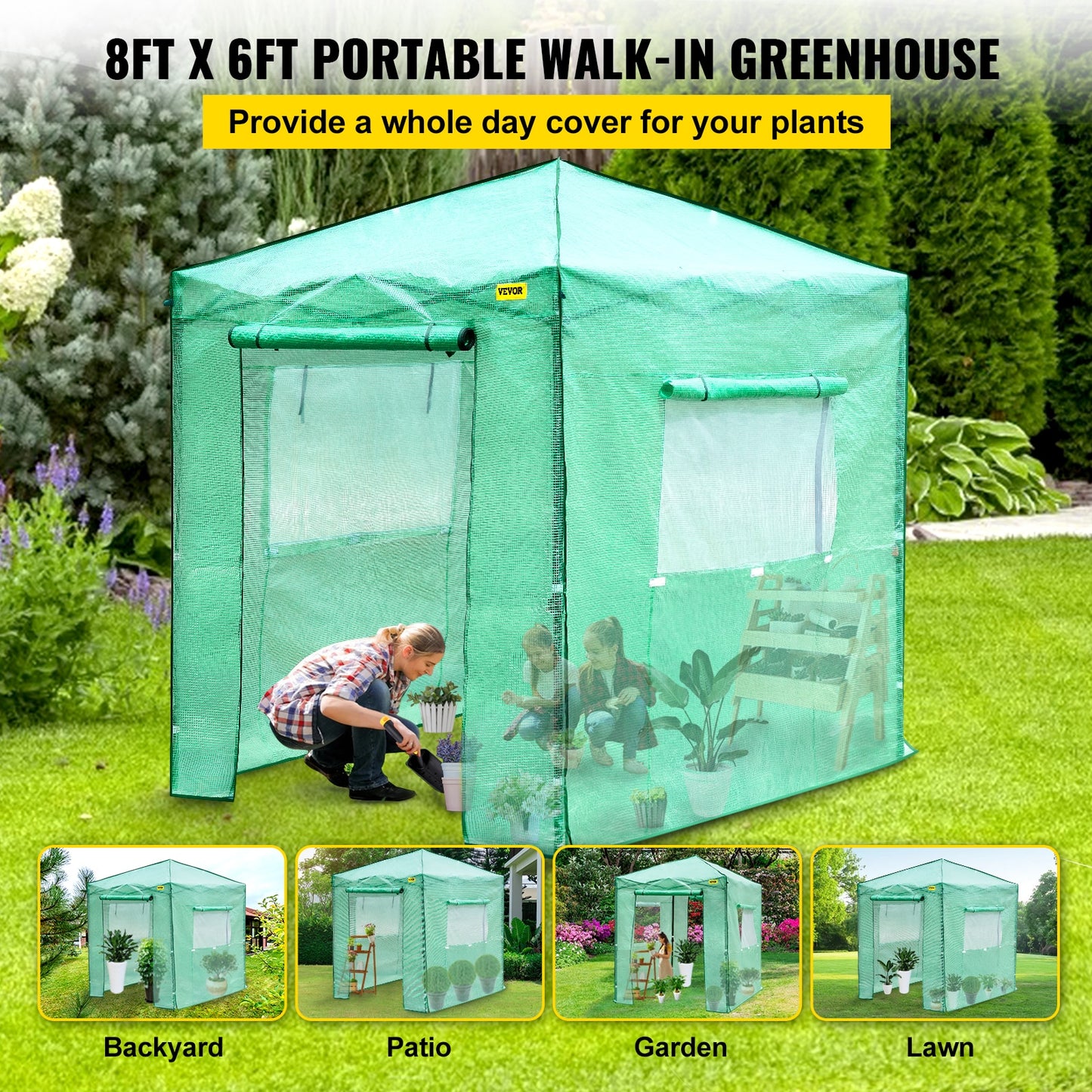 Portable Outdoor Garden Walk-in Greenhouse W/Roll-up Doors